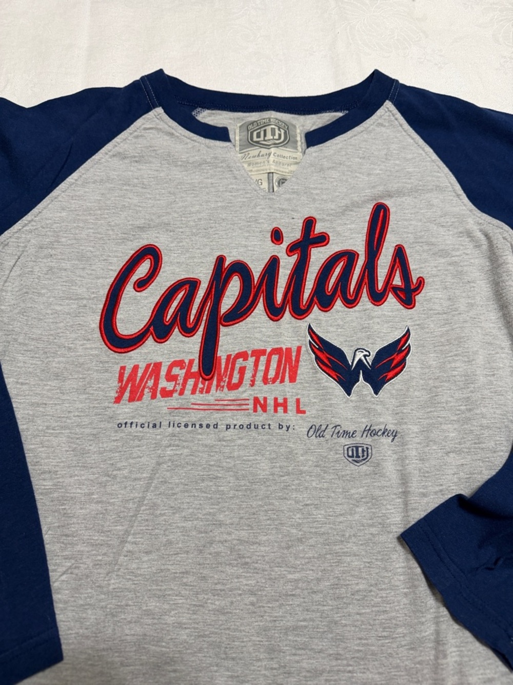 Women’s Old Time Hockey Washington Capitals Raglan Long Sleeve Tee - Gray/Navy